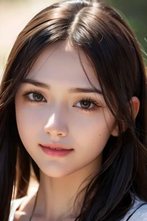close-up, masterpiece, best quality, raw photo, photorealism, smile, beautiful girl, cute, long hair, depth of field, high resolution, ultra detail, detail, highly detailed eyes and face, sharp pupils, realistic pupils, sharp focus, cinematic lighting