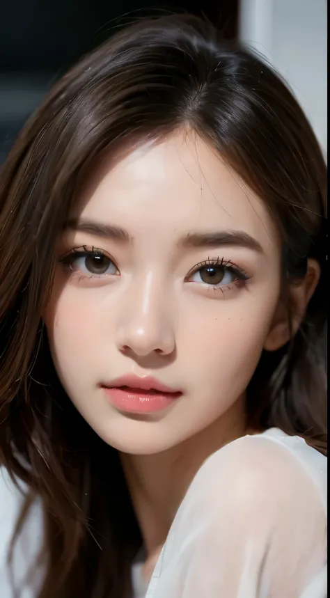 ((masterpiece))), Best Quality, masutepiece, hight resolution, (Detailed:1.4), 1 girl, (thick eyeliner), light brown hair, Natural-looking makeup, Dark eyeshadow, extremely thin eyebrows, Highlight your eyes with eyeliner, Ultra high resolution of wavy ha...