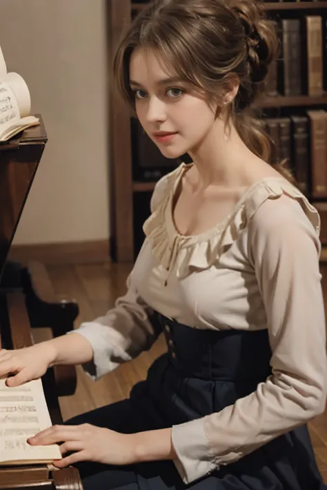 A girl play to piano the songs from the song by Franz Schubert, Page. 560: n. 7... concert 1828s