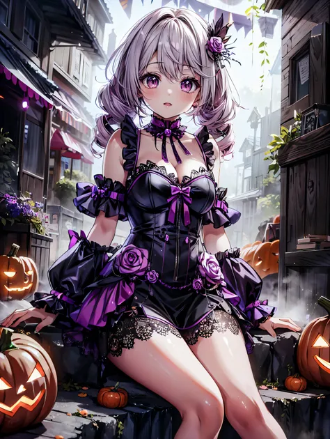 (( ultra hd)), ((super detailed)), ((best quality)), young woman,  halloween ,   halloween costume , witch, witch's hat, lanthan...