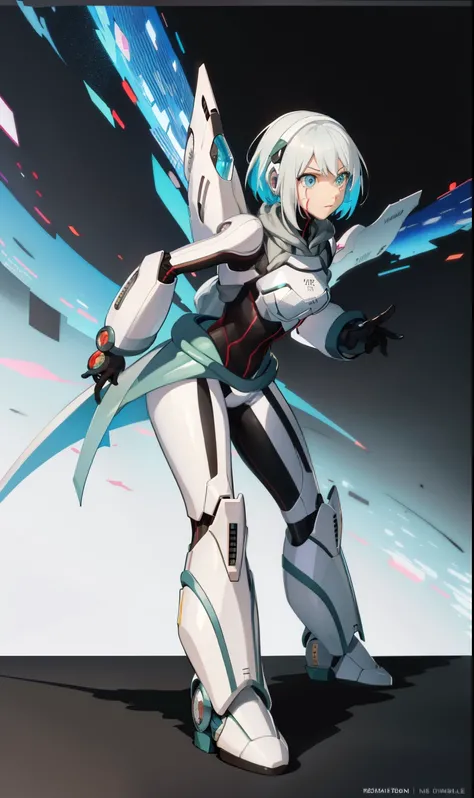 best qualityer，tmasterpiece，Ultimate resolution，downy，Extremely colorful，Colorful，Women combatants，a matural female，Short white hair，Tight combat suit，tightsuit，With a belt，Steel City background，the night，Normal posture