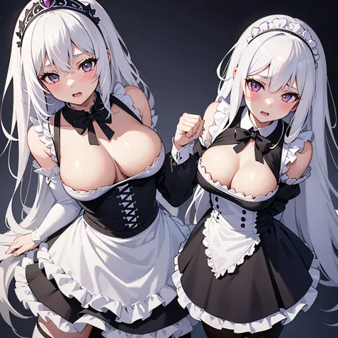 
 1 girl, Single, long hair, blushing,  high resolution, white hair, Big breasts, Open your mouth, 8k Octagonal Rendering, Maid tiara, 