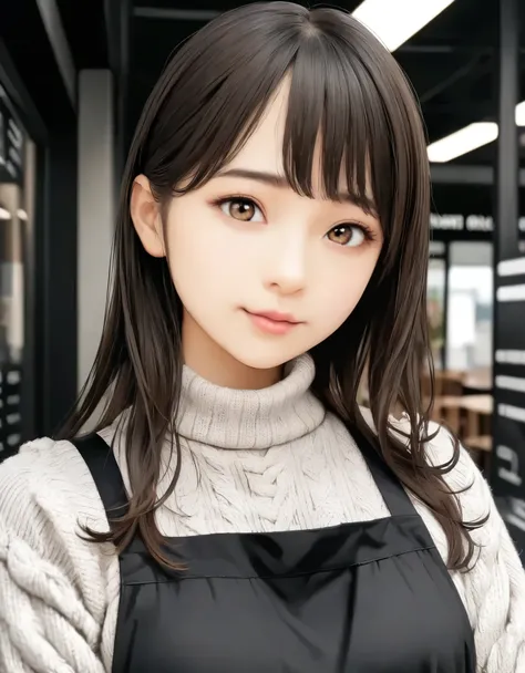 (best quality, 8k, high resolution:1.2), 1girl, knitted sweater, apron, upper body