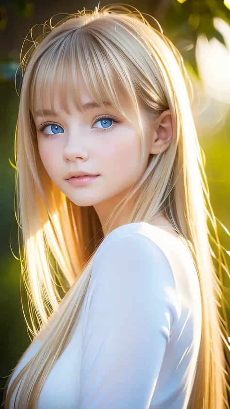 beautiful white shiny skin 、scandinavian beauty、 blonde hair color that changes with light 、 long bangs blocking the view 、gloss...