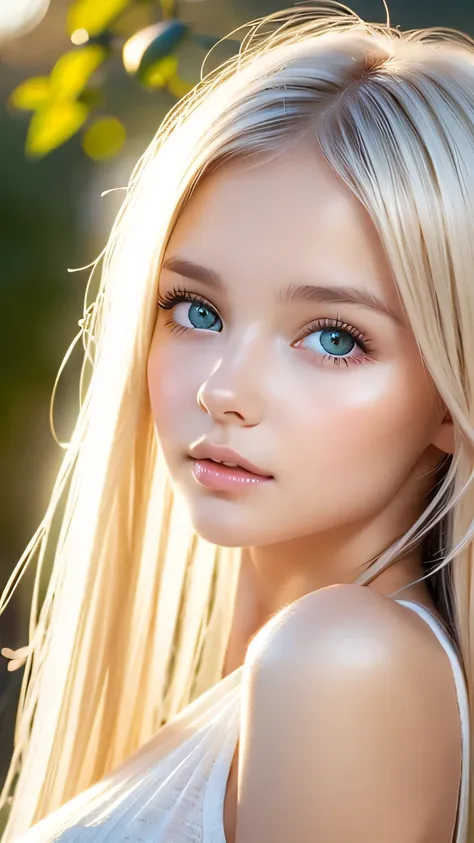 beautiful white shiny skin 、scandinavian beauty、 blonde hair color that changes with light 、 long bangs blocking the view 、gloss...