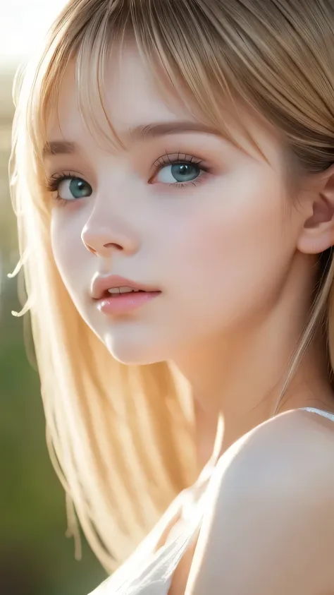 beautiful white shiny skin 、very white beautiful blonde girl from scandinavia、 blonde hair color that changes with light 、 long ...