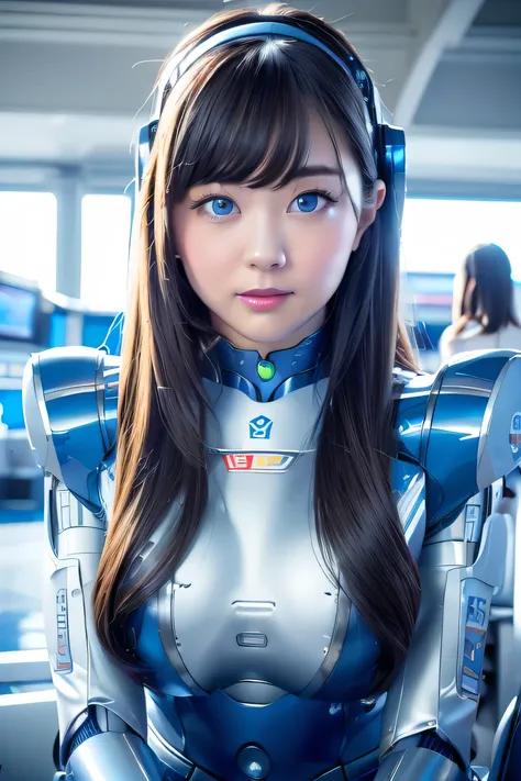 masterpiece, best quality, extremely detailed, 8k portrait,japaese android girl,plump , control panels,robot arms and legs, blun...