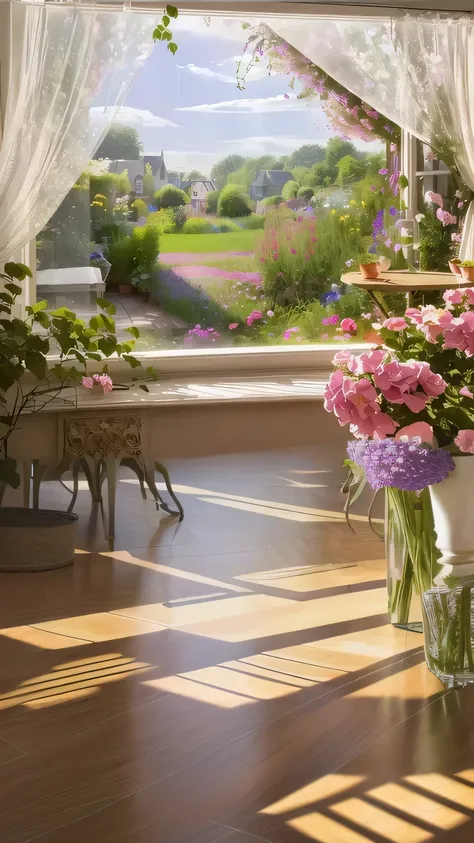 There are beautiful flowers， have high-grade floors， have nice light ，Lots of flowers 