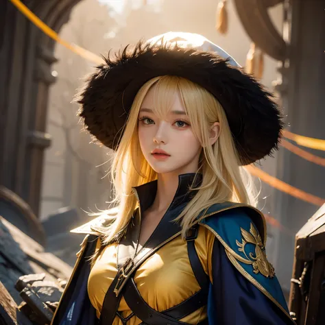 in puffy clothes 、 young woman with yellow hair wearing a puffy hat,  fantasy characters art, outstanding character art ,   epic...