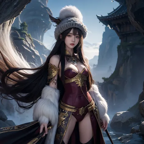 wearing fluffy clothes   、  young woman with hair in a fluffy hat,  fantasy characters art,  outstanding character art   ,    史诗...