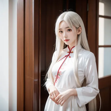 photo studio，beauty，cheongsam，photograph， long white hair