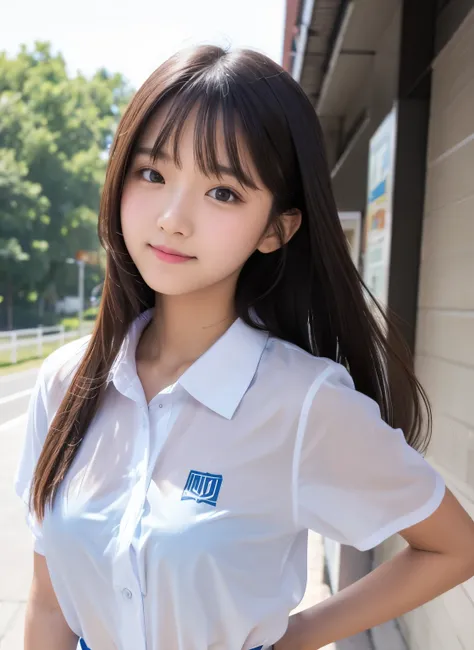 A high school girl wearing a transparent shirt