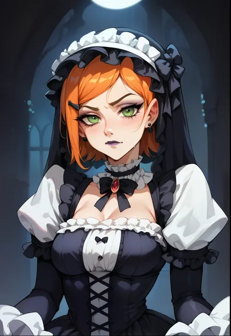 gwen tennyson, ben 10, gothic lolita cosplay, stoic, spooky mansion,