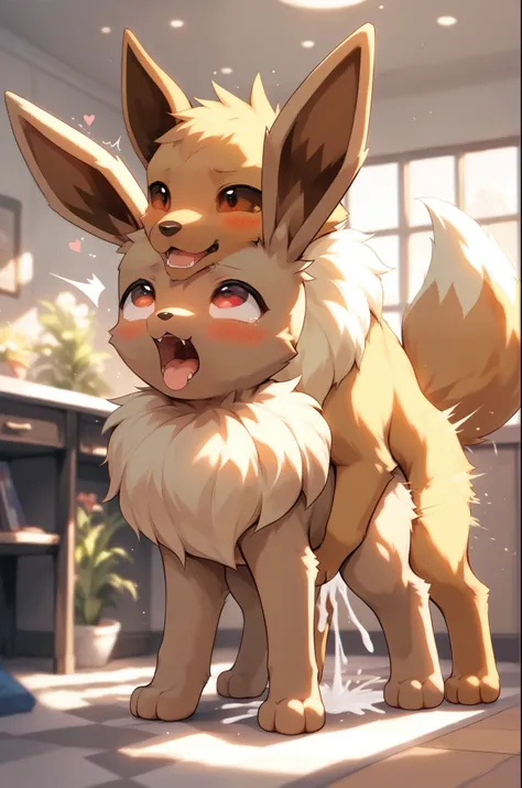 score_9, score_8_up, source_furry, (masterpiece:1.4), (anime:1.6), duo, cute (feral:1.6) eevee,
sex, doggystyle, brown paws, open mouth, inside, detailed fluffy fur, excessive fluffy fur, male, nsfw, penis, canine penis, orgasm, cumming, ahegao