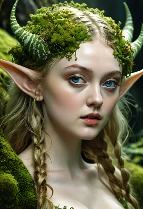 Looks like Dakota Fanning, Closeup of a sexy busty Surreal moss Elf with pointy ears in the styles of Ernst Haeckel, Arthur Rackham, Roger Dean, Jeff Wall, by Wolfgang Tillmans, Brooke Shaden $etching drawing illustration$ resin
detailed matte painting, de...