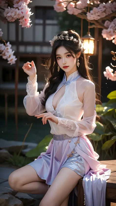 guqinghan,hell,chinese clothes,china dress,（quality improvement：1.4），1 girl, full breasts，visible cleavage，sexy long legs，the sk...