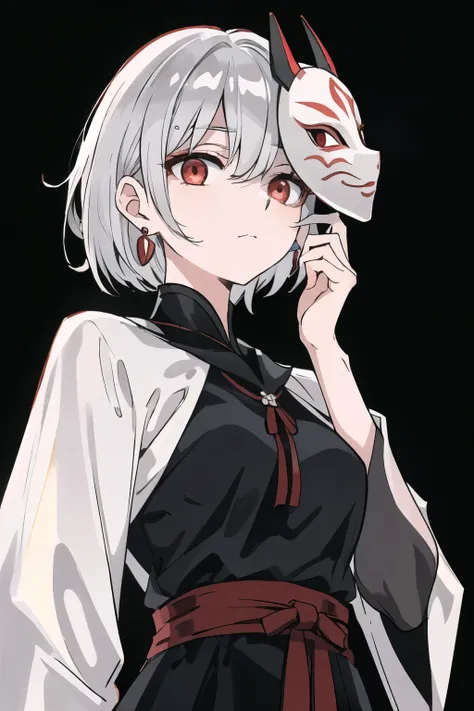 (best quality, masterpiece,  high definition), 1 girl,alone, shiny silver hair, short hair, (beautiful red eyes、 shining eyes , ...