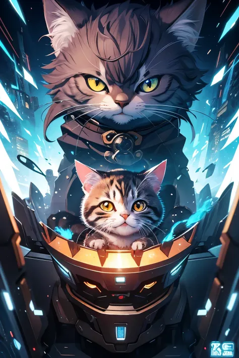 ultra detailed, absolutely resolution, best quality, cat a surprised expression, cute, super deformed, movie and anime style, funny fantasy art, various effects, 2.5D, digital graphic CG art