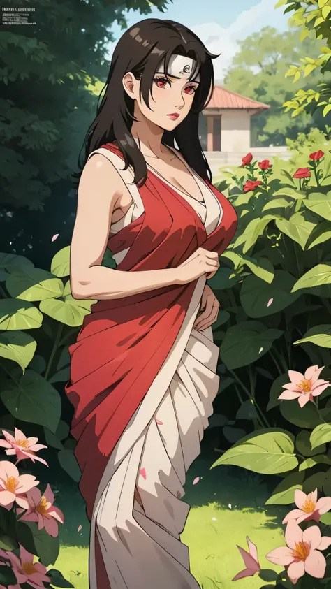 masterpiece, absurdres, kurenai yuhi\(naruto\), 1girl, solo,mature female, wearing indian saree, saree has blouse sleeveless,whi...