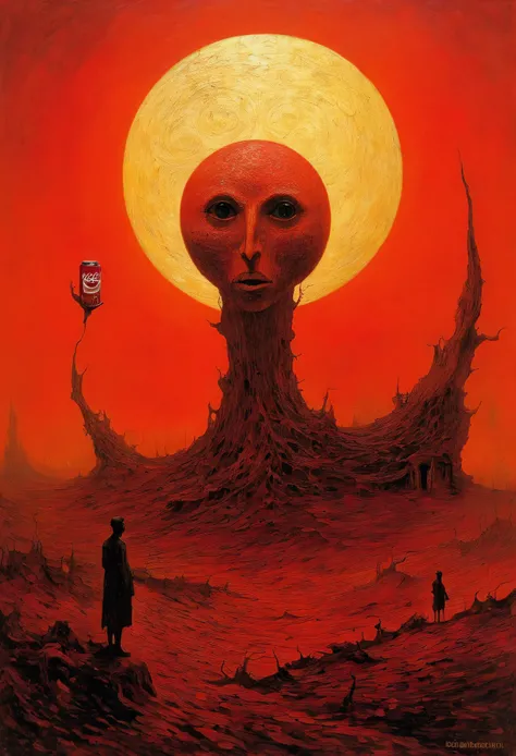 Mythical creatures, author: Dzislaw Beksinski and Vincent van Gogh, Red Moon and Coca-Cola