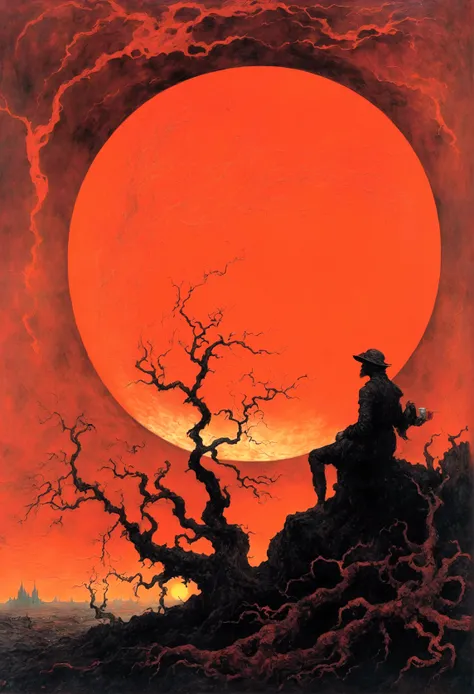 Mythical creatures, author: Dzislaw Beksinski and Vincent van Gogh, Red Moon and Coca-Cola