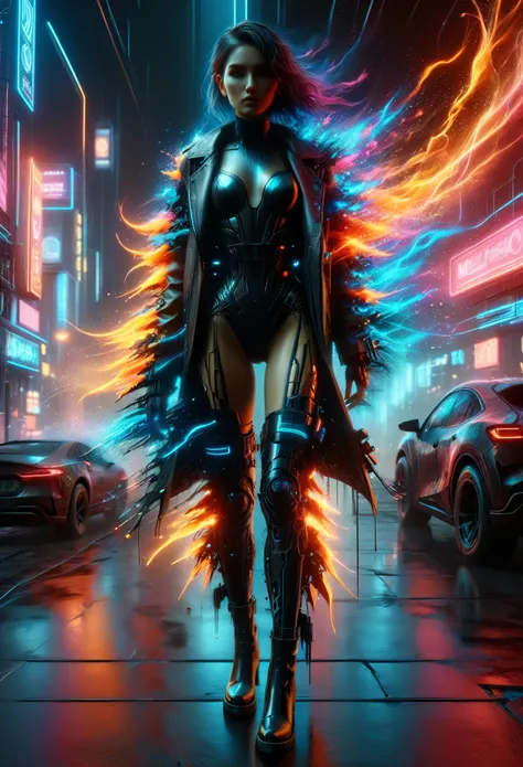 beautiful woman, cybernetic body, magma neon glow, magma splash, futuristic, Cinefilme , best quality, 4K, 8k, highres , masterpiece:1.2, ultradetailed, realistic, photorealistic , photorealistic :1.37, HDR, Ultra HD, studio lighting , ultrafine pain...