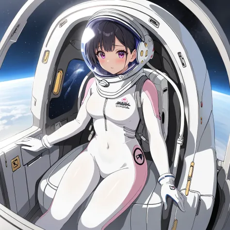 1人of女of子,alone,short hair,(space suit:1.15), black hair space helmet ,whole body, indoor, masterpiece of the highest quality,  t...