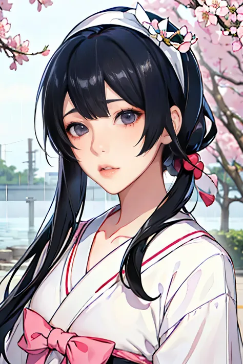 live-action、Kasugano Sakura、 real、Very cute and beautiful Japanese high school girl、 Black Hair、Moderate bust、Poozaki Poona、 simple background、 upper body、 shortcuts、 sailor suit、White headband、 face zoom up、ruins、heavy rain、Alone、from adove