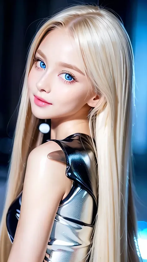 (( glossy platinum blonde hair and dazzlingly glossy hair))、 adorable little beautiful face of a 、Bright expression、 ponytail、Have a cute face that suits you 、 shiny long bangs dancing in front of a cute face between eyes 、Hair that hides the face、( very ...
