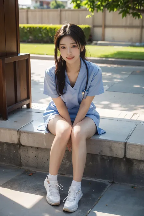 ( ulzzang-6500-v1.1, masterpiece, Best Quality:1.3,  Super High Detail 8k :1.2, hyper-realistic:1.35,  original photo:1.2, Best Quality,  high resolution, wallpaper, realistic, dramatic,   Realistic Painting Art in Progress:1.3,  1 Nurse , [28 years old,  ...