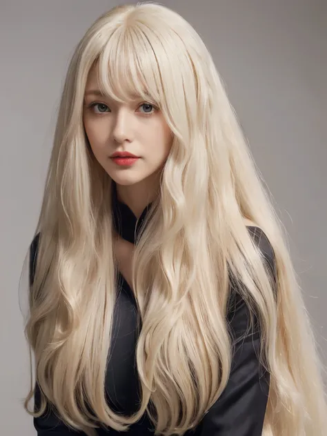 2Women　(White wall background:1.4. Upper body photo from the knees up)　((Random hip poses showing as much back and hair as possible))　((Beautiful model with long platinum blonde hair, girl with super length Hair, extremely length Hair, extra length Hair, v...
