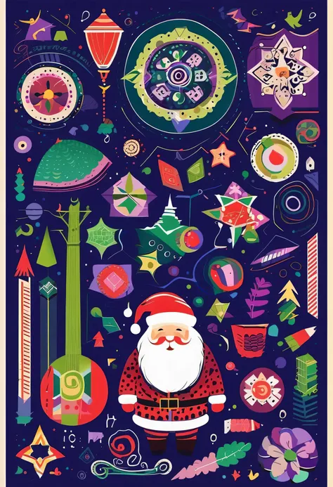 Merry Christmas、christmas decorations、Santa Claus doll composed of screws and cogs、  navy blue, Deep purple, Black and Black ((green,  navy blue, Deep purple, Black and Black)) You may want to consider incorporating elements such as geometric shapes.。, Abs...