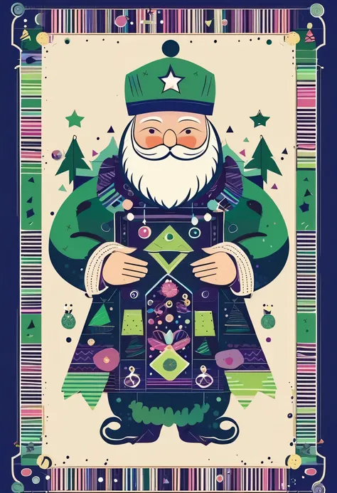 Merry Christmas、christmas decorations、Santa Claus doll composed of screws and cogs、  navy blue, Deep purple, Black and Black ((green,  navy blue, Deep purple, Black and Black)) You may want to consider incorporating elements such as geometric shapes.。, Abs...