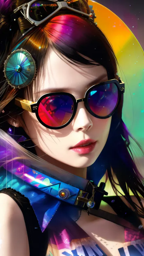 Snthwve Style Nvinkpunk Drunk Beautiful Woman as Sandman Delusion, (hallucinating colorful soap bubbles), por Jeremy Mann, Por Sandra Chevrier, por dave mckean e richard avedon e maciej kuciara, Punk rock, sun glasses, menina de regata, alto detalhado, 4k,...