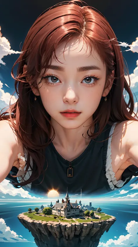 shes just a simple girl working on a farm. she lives in hard times., its the dark ages. , crazy world, floating islands, cloud castle, (best quality:1.3), (highres:1), (detailed:1.3), (incredible:1.3), (perfect:1.3), (perfection:1.3), (volume cover art:0),...