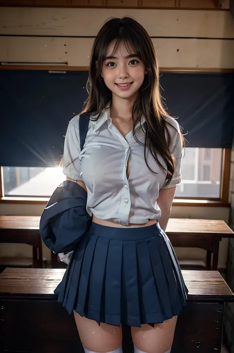 (( beautiful japanese girls :1.3)) (( school uniform :1.4)) ((panty shot:1.5)) (( high school)),(( dark blue skirt:1.3)) ((is in...