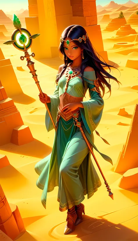 score_9, score_8_up, score_7, fantasy art, rpg art, a female druid in an oasis in the desert, a beautiful human druid, cleric of...