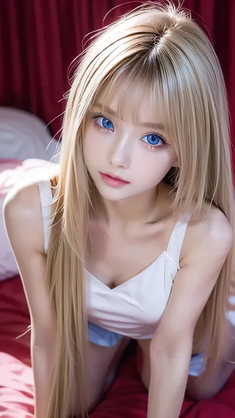 bust shot、 pink sailor suit 、uniform、 Very beautiful Swedens first 々A beautiful girl with a good-looking young face 、Dazzling, shiny skin with a very white sheen、 beautiful bangs、 Extremely long, straight, silky, beautiful platinum blonde、 super long supe...