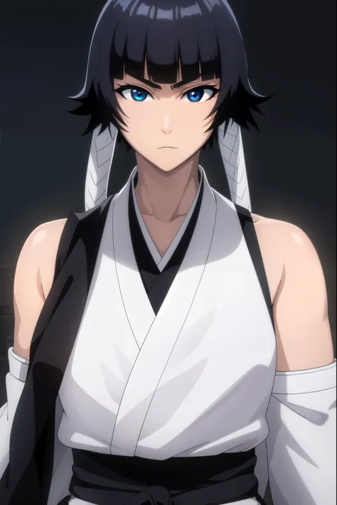 Thirst, Thirst, short hair, bang, black hair , short hair with long locks, ( black eyes:1.5),
BREAK gloves, japanese clothes, elbow gloves , hakama, black hakama, Haori, (white Haori:1.5), black kimono with an open neckline you can see the middle ches...