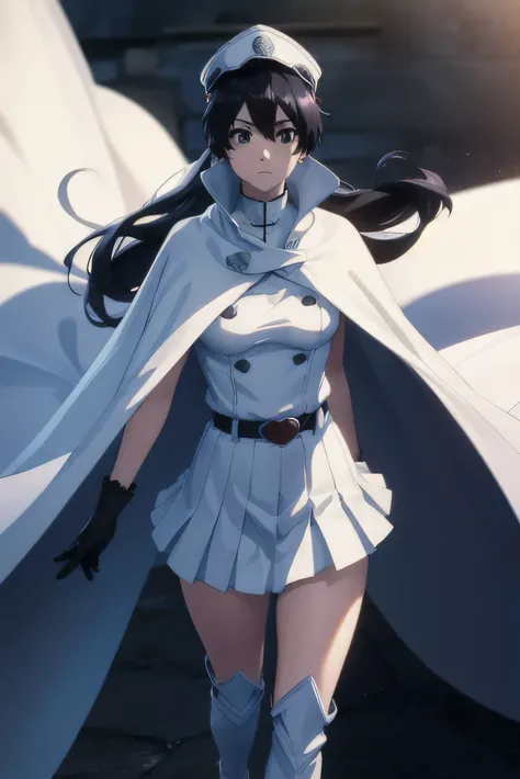 bambietta, bambietta basterbine, long hair, black hair, (black eyes:1.5), (medium breast:1.2),
BREAK skirt, gloves, boots, belt, cape, cloak, white cloak, hat, cap,
BREAK looking at viewer,
BREAK outdoors,
BREAK (masterpiece:1.2), best quality, high resolu...