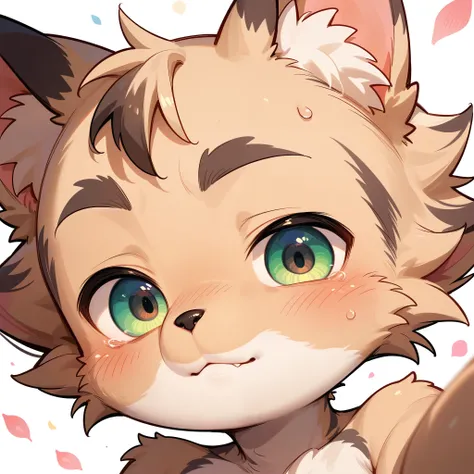 Super high resolution, detailed background, furry Shota boy, Kemoshota, innocent kindergarten boy, close-up face, about to kiss, kiss waiting face, blushed, embarrassed, face only, naked