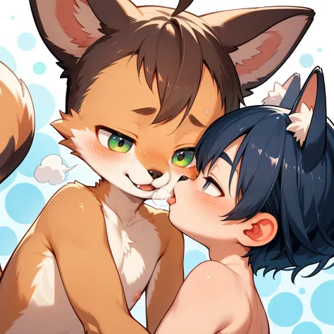 Super high resolution, detailed background, furry Shota boy, Kemoshota, innocent kindergarten boy, close-up face, about to kiss, kiss waiting face, blushed, embarrassed, face only, naked, heavy breath, furry ears