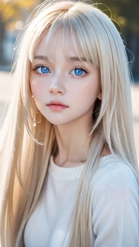 cute very beautiful first time with super long straight platinum blonde hair, the most beautiful in the world々 analog style port...