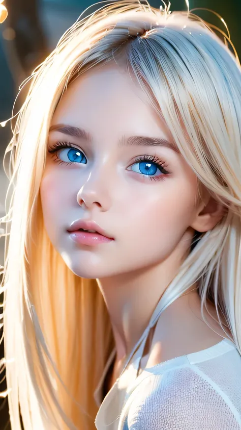 cute very beautiful first time with super long straight platinum blonde hair, the most beautiful in the world々 analog style portrait of a young woman with a pretty young face 、 The bangs between the eyes hang down to the tip of the nose 、Beautiful Extraor...