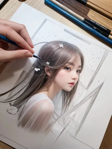 sakura girl, very beautiful picture, combining various drawing techniques, ultra-fine lines and crisp details create the illusio...