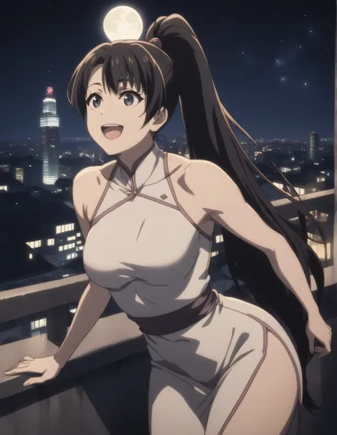 score_9, score_8_up, score_7_up, gsfghtr, long ponytail hair, black hair, white bodycon transparant dress, 1girl, sweet smile, o...