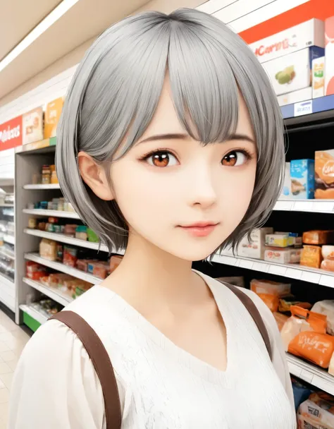 (best quality, 8k, high resolution:1.2), 1girl, ayanami_rei, convenience store, upper body