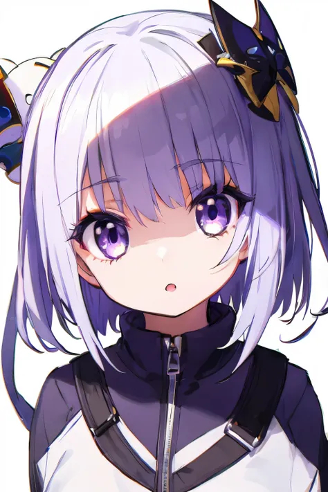 young girl with purple white hair, , dark white, shiny, light purple white eyes , killer eyes , , cute little, cute chibi style