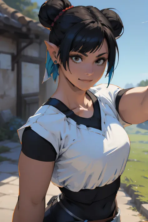 there is a woman with blue hair taking a selfie, short blue hair, with blue hair, blue short hair, short blue hair!!!, messy blue hair, halfbody headshot, blue hairs, blue hair, short blue haired woman, chloe price, sky blue highlights in hair, cyberpunk d...