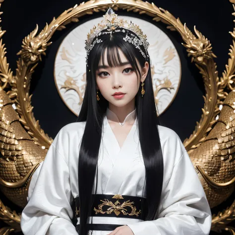 32k（tmasterpiece，k hd，hyper hd，32k）flowing long black hair，tongzhou maid ，black and white dragon protector （realisticlying：1.4），...